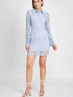 En Saison Light Blue Crochet Mini Dress